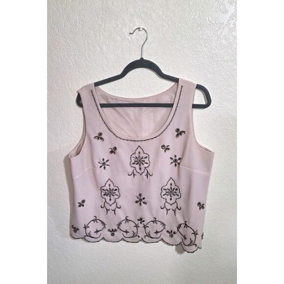 Unbranded Tops - Crystal And Embroidered Embellished Ivory Tank Top Womens L/XL Dress Shirt